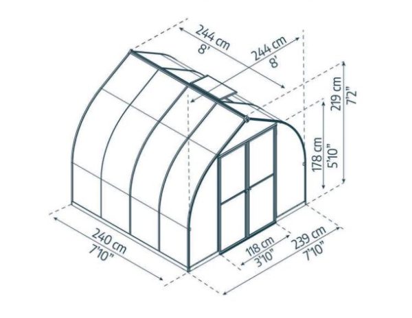 Bella Greenhouse - Silver Aluminium Frame & Twinwall Polycarbonate Panels - Image 2