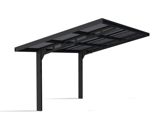 Sydney 2.8m x 5.8m Wave Cantilever Carport - Black Aluminium With Corrugated Solar Grey Polycarbonate Roof Panels