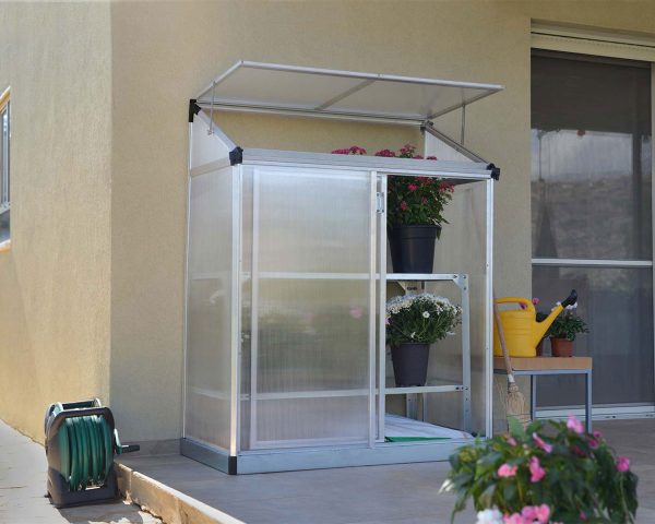 Lean-To 4' x 2' Greenhouse - Silver Aluminium Frame & Clear Polycarbonate Panels - Image 6