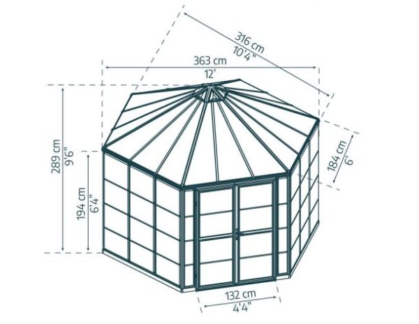Oasis 12' (94.2 sq. ft.) Hexagonal Greenhouse - Grey Aluminium Frame & Hybrid Polycarbonate Panels - Image 2