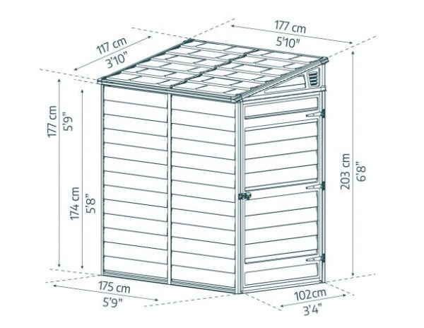 Pent 1.02m x 1.77m Garden Shed - Midnight Grey Polycarbonate Panels - Image 4
