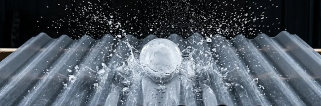 A water balloon bursts on a corrugated surface