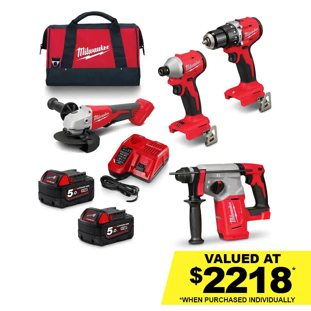 MILWAUKEE 18V Brushless 4 Piece 2x5.0Ah Power Pack Combo Kit M18BLPP4C2502B