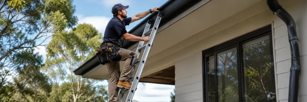 Man using a multi-purpose ladder in the roof