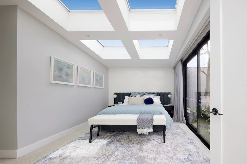 VELUX FCM fixed flat roof skylights installed in a home