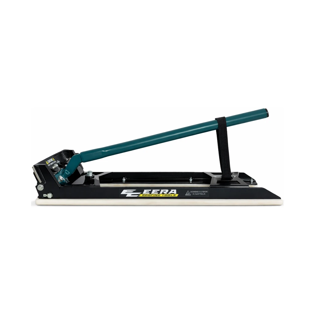 EERA corrugated flashing notcher with green handle, side view
