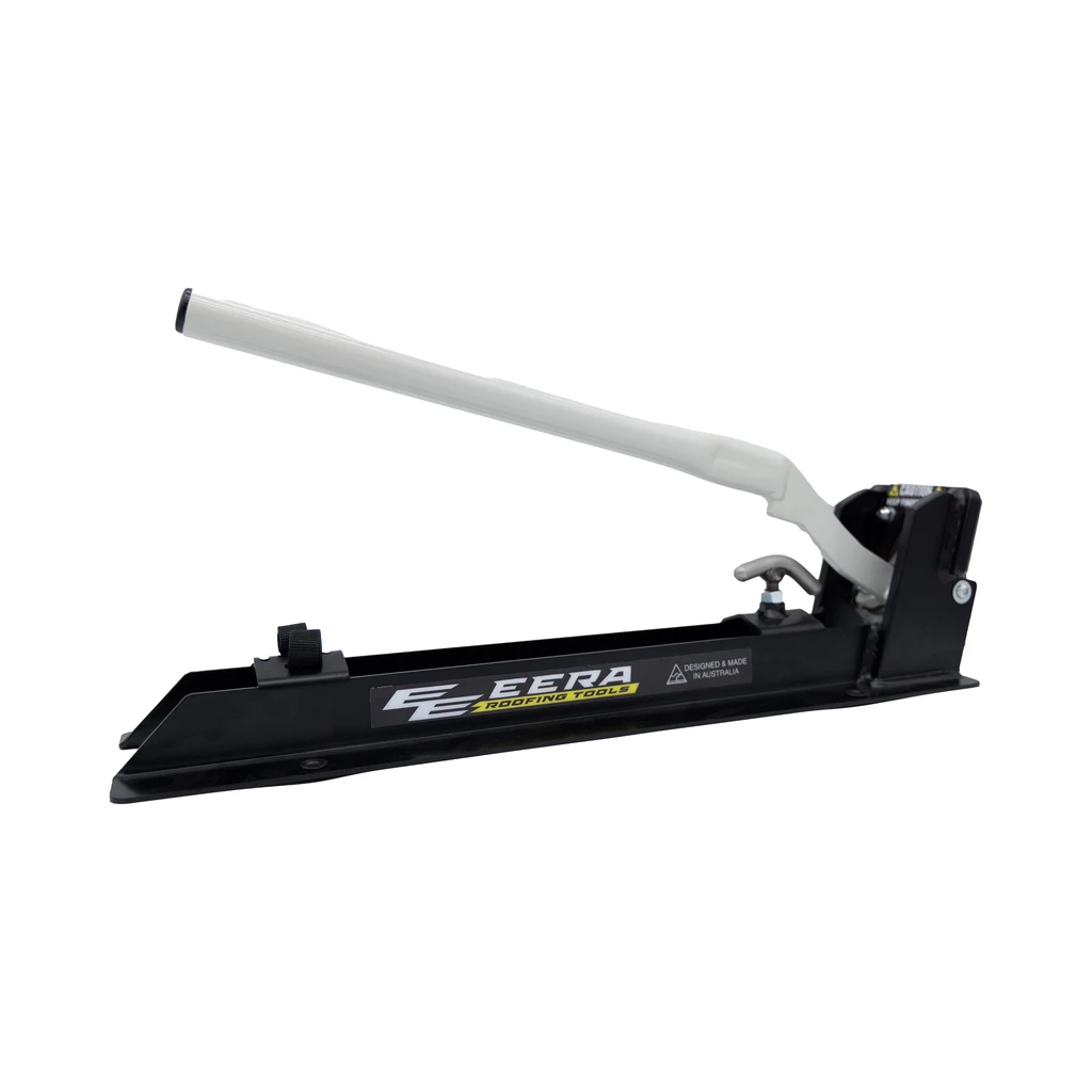 EERA Klip-Lok flashing notcher, three quarter view with the handle raised