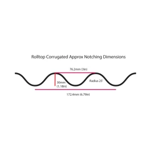 Dimension drawing of the Rolltop corrugated notch cut by the EERA Rolltop corrugated notcher