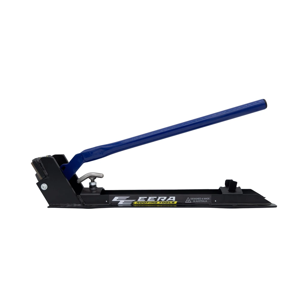 EERA Spandek flashing notcher with blue handle, side view with the handle raised