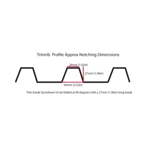 Dimension drawing of the 27mm Trimrib rib notch cut by the EERA Trimrib notcher