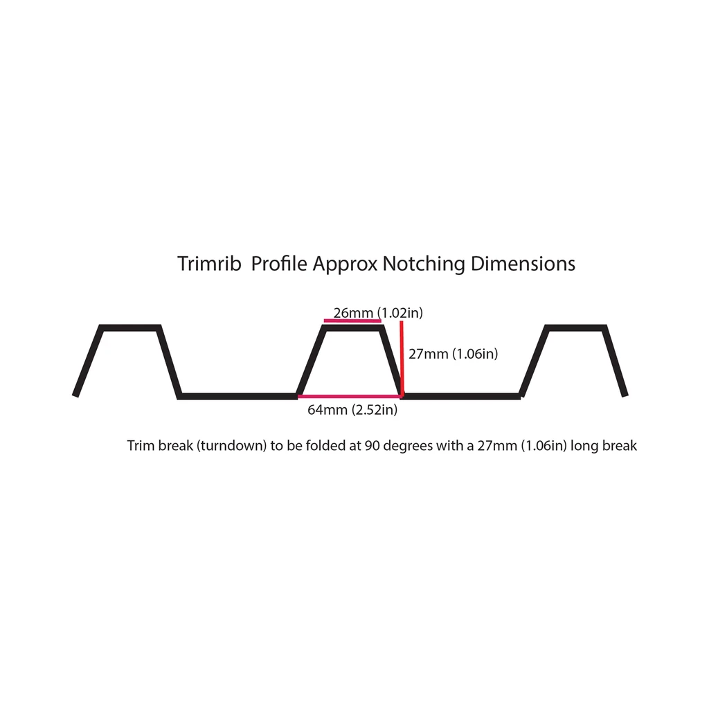 Dimension drawing of the 27mm Trimrib rib notch cut by the EERA Trimrib notcher